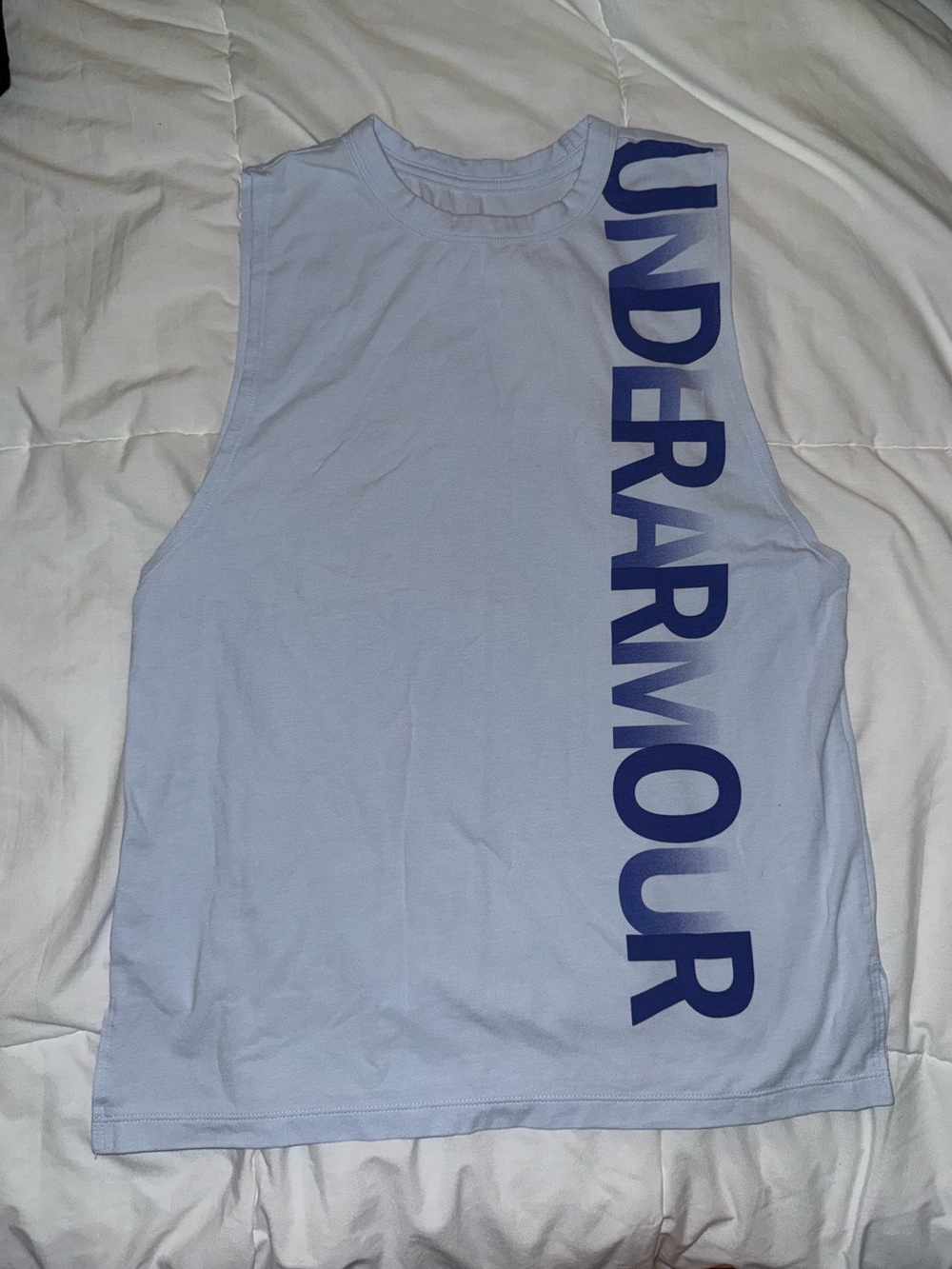 Under Armour Light Blue Women's Tank with Bold Navy Vertical Logo